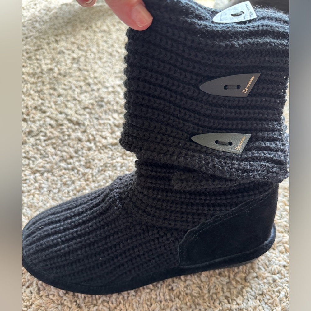 BearPaw black knit tall boots